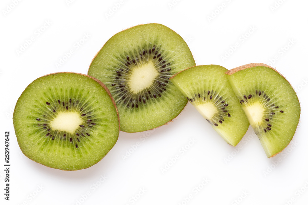 Fototapeta premium Kiwi fruit slices on white background.