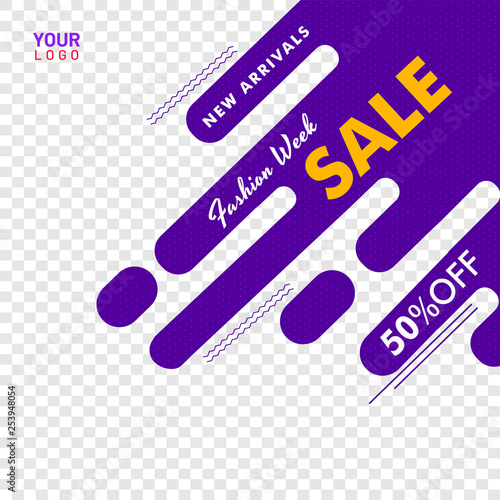 Fashion week sale poster or banner design, 50% discount offer on abstract background with space for your product image.