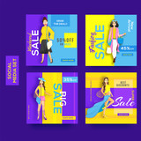 Various type of Sale template or poster design with different discount offers and beautiful women illustration.