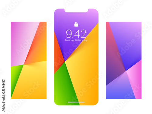 Mobile screen lock display with abstract modern wallpaper designs.