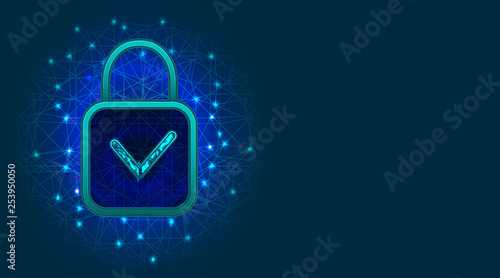 GDPR or General Data Protection Regulation. Cyber security technology design with padlock and check mark. Information safety, digital data protection concept. Vector illustration