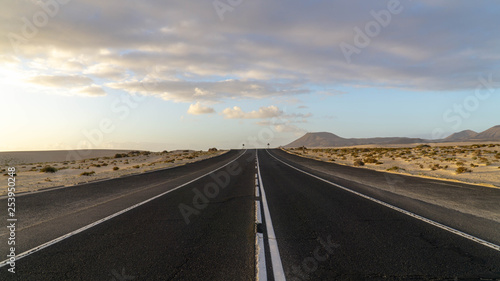 Road through Corralejo sand dunes, Fuerteventura