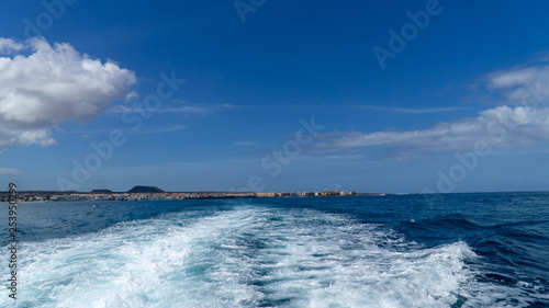 View of Corralejo, Fuerteventura, from the ferry to Lobos Island