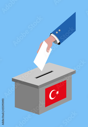 Vote for Turkey election with voting ballot and Turkish flag