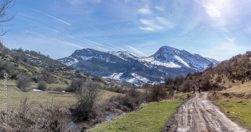 Views of the snowy mountains, near Buron in Leon, Spain.