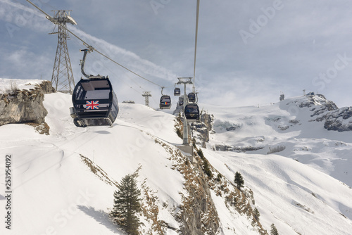 Cableway to Mount Titlis over Engelberg on the Swiss alps