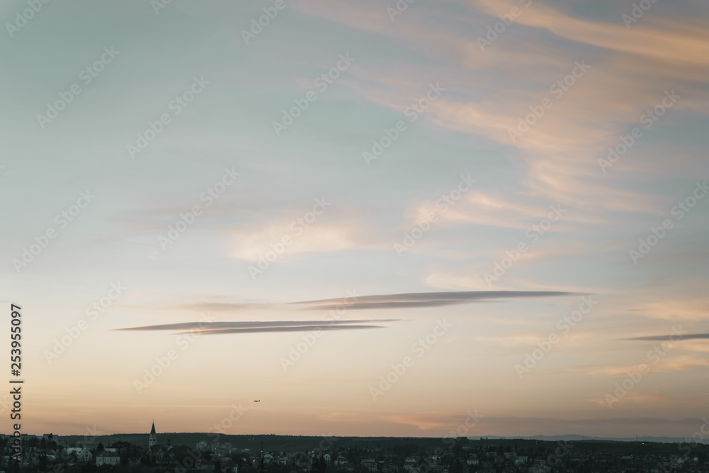 Sunset blue sky with orange clouds