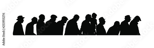Elderly seniors walking crowd vector silhouette isolated on white. Old man person with stick. Mature old people active life. Grandfather veterans company. Health care in nursing home. Senior meeting.