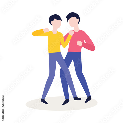 Vector flat angry men fighting with aggression