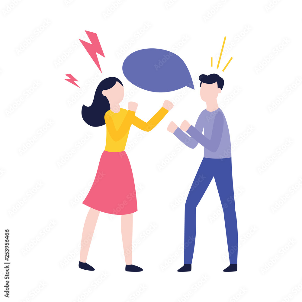 Vector flat man woman negotiate speech bubble