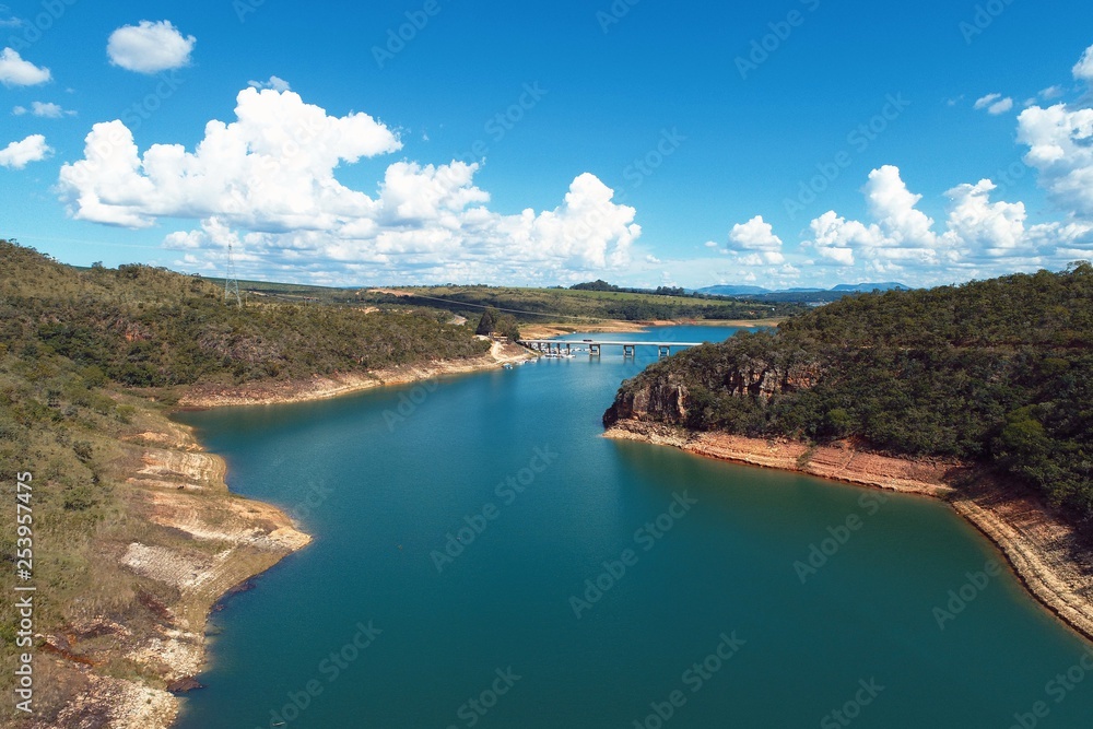 Fototapeta premium Aerial view of Capitolio's lagoon, Minas Gerais, Brazil. Furnas's dam. Tropical travel. Travel destination. Vacation travel.