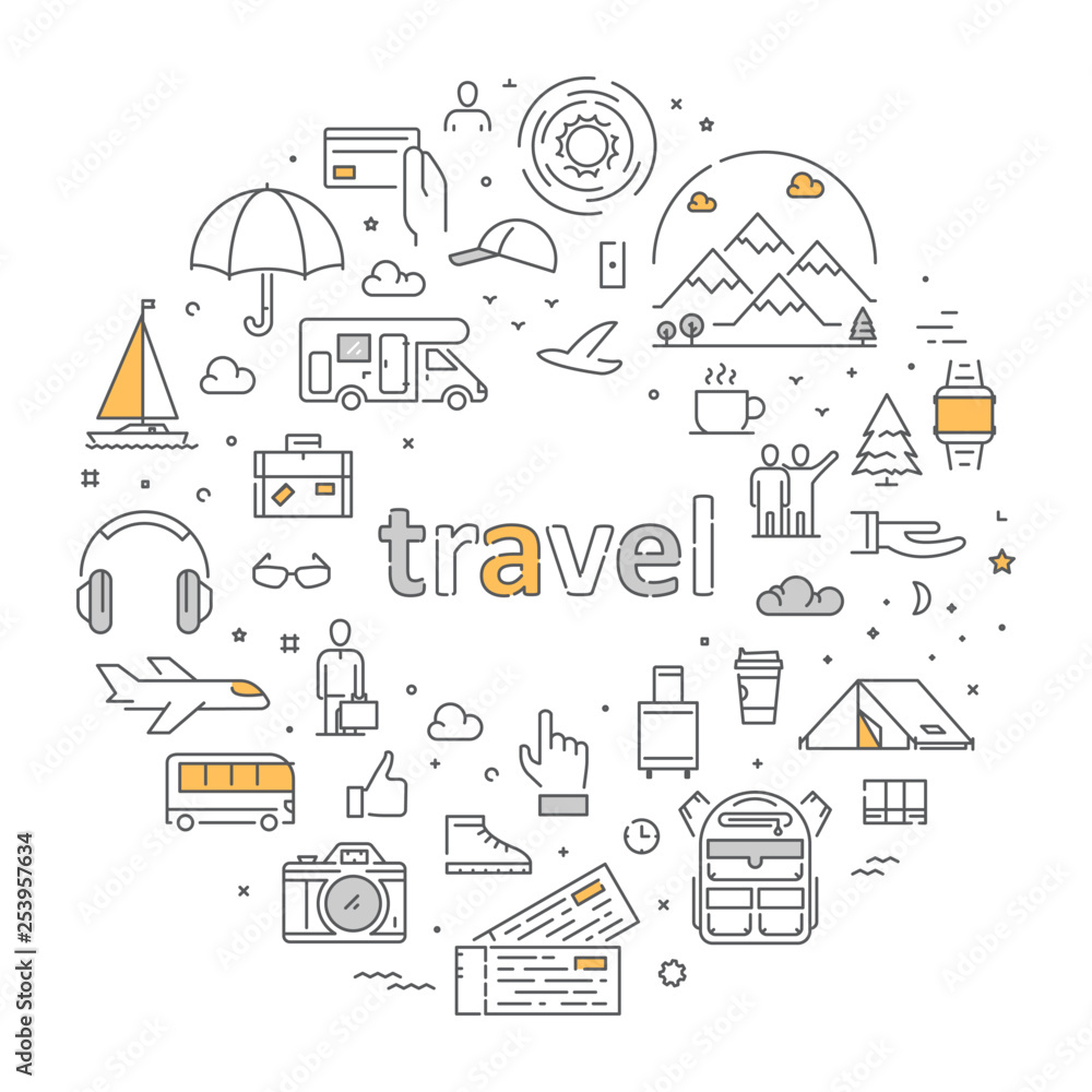 Vector line concept for travel and tourism - obrazy, fototapety, plakaty 