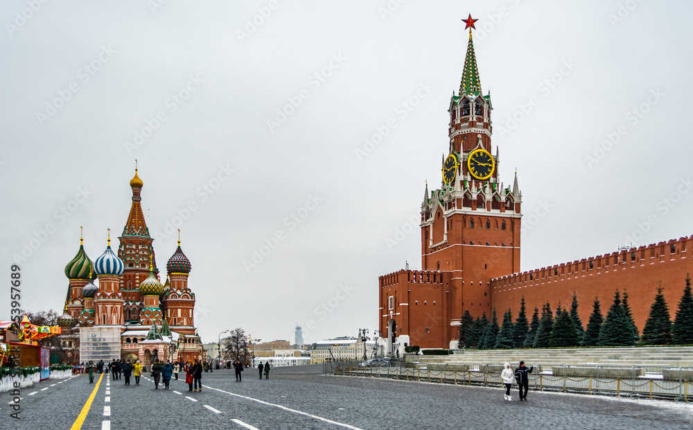 Fototapeta premium Snowy Red Square, Moscow, Russia