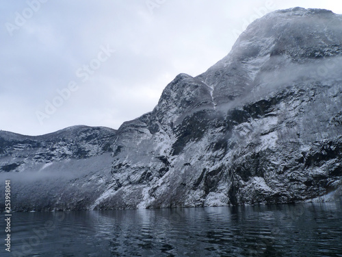 winter view of naeroyfjord, norway
