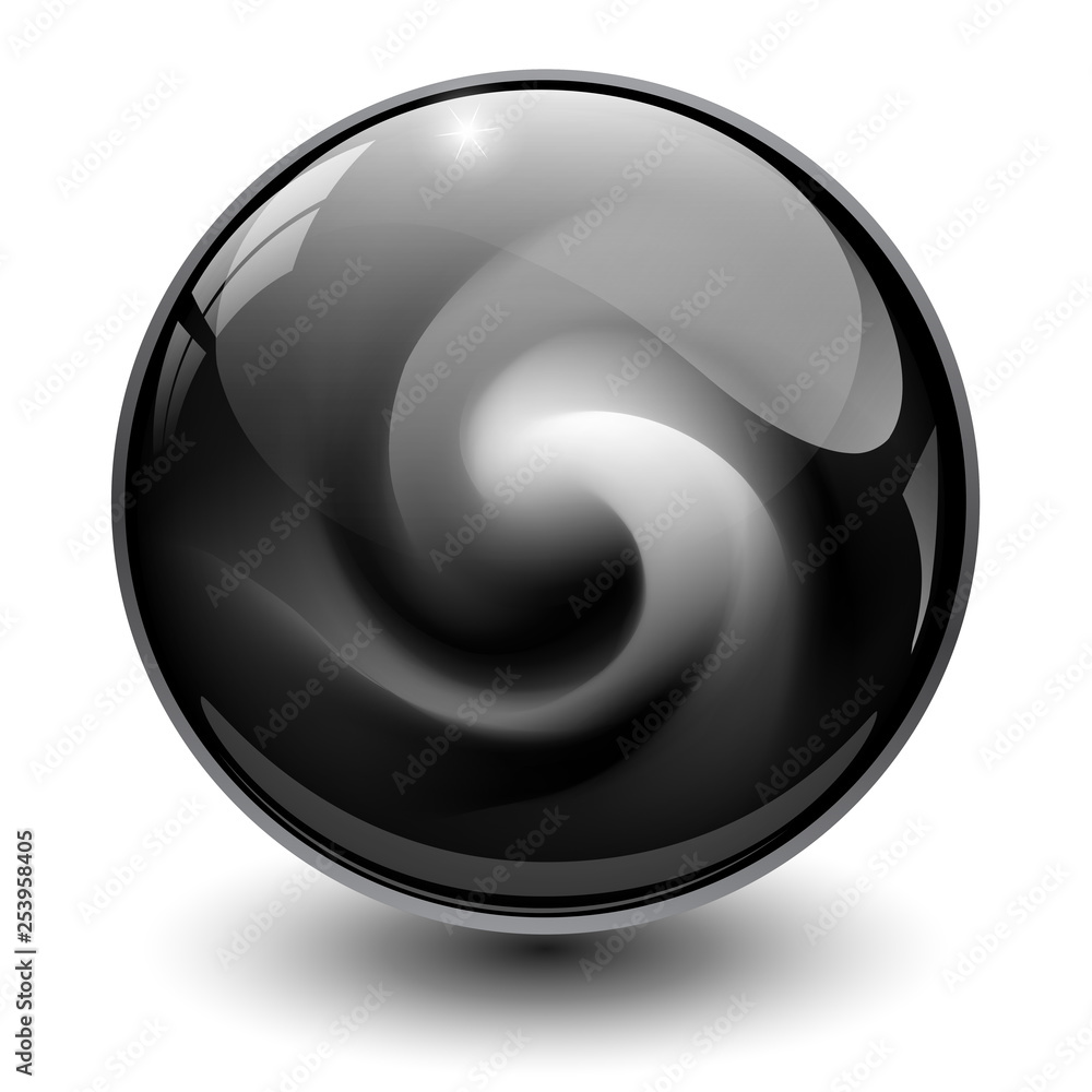 Black glass sphere, 3D marble ball Black glass sphere, 3D marble ball