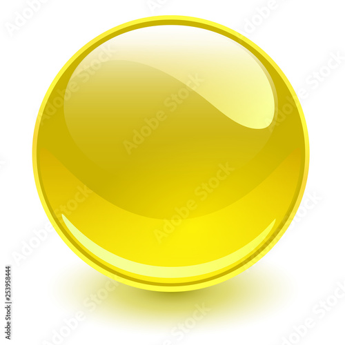 Glass sphere yellow, vector shiny ball.
