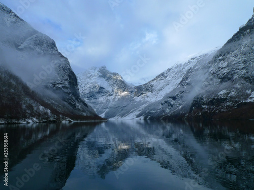 winter view of naeroyfjord  norway