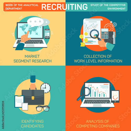 Flat Banner Set Recruiting on Colored Background.