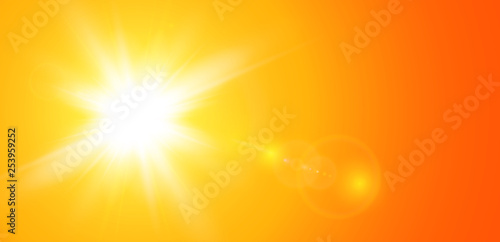 Sun with lens flare, vector nature background.