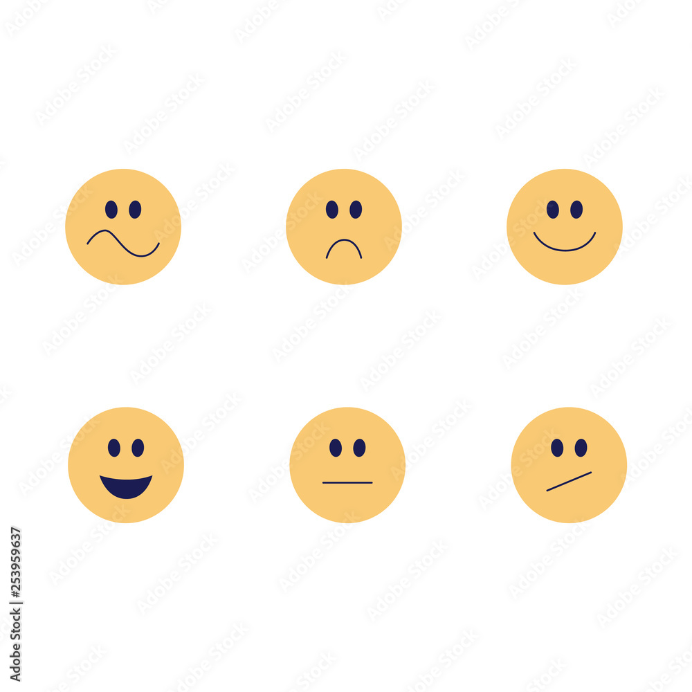 Fototapeta premium Vector funny emoji smiles flat icon set