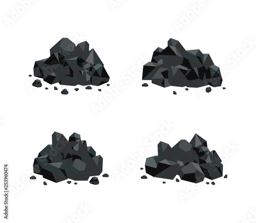 Fotografia Vector illustration set of various piles of black coal isolated on white background