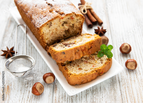 traditional homemade stollen with dried fruits and nuts