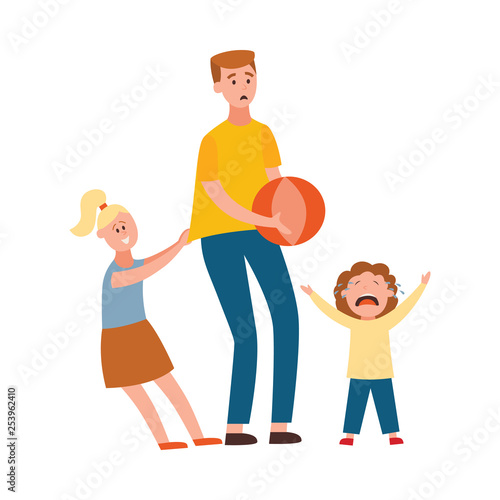 Vector parenting problem big family tired parents