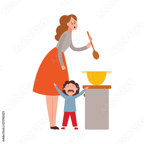 Vector parenting problem big family tired parents