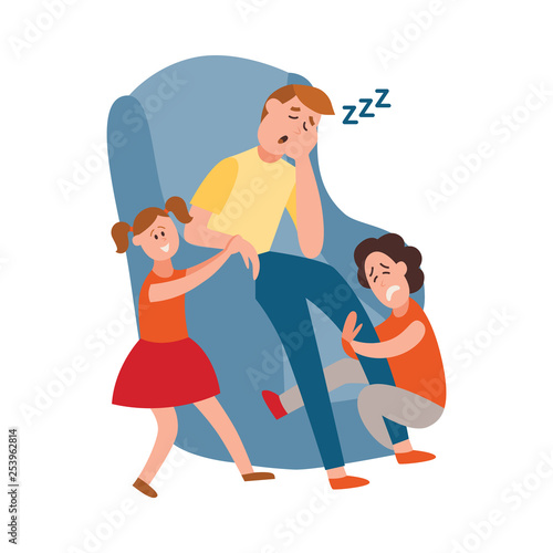 Vector parenting problem big family tired parents