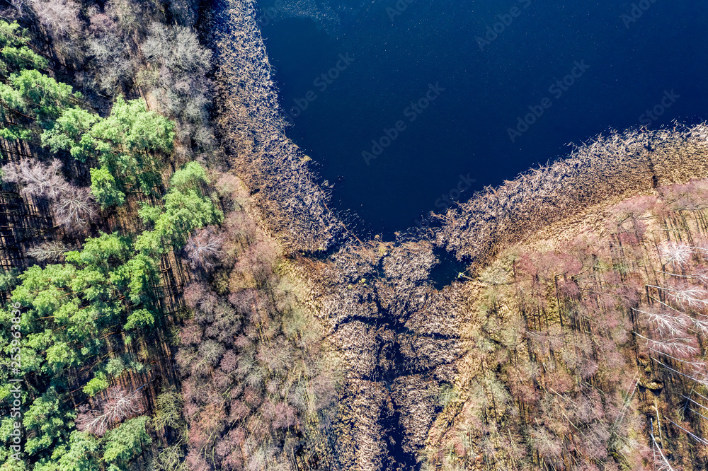 Flying above beautiful lake and forest, Poland Flying above beautiful lake and forest, Poland