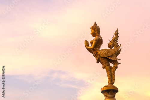 Golden Kinnaree Statue, Evening Sky Background © cpl1980