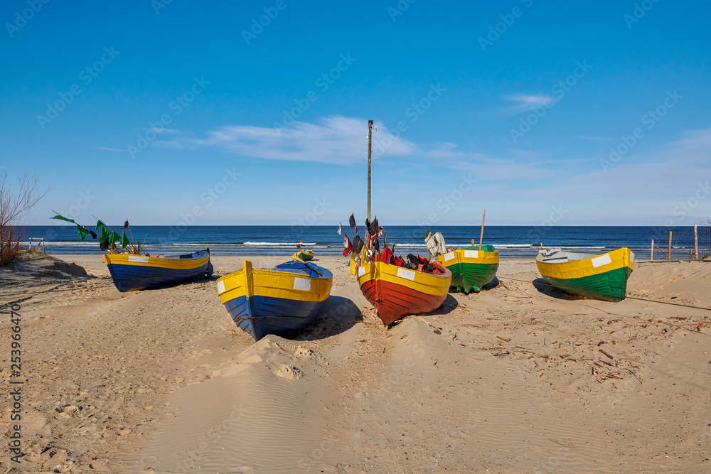 Fishing boats stand in the beach, Baltic Sea, Jantar resort, Poland Fishing boats stand in the beach, Baltic Sea, Jantar resort, Poland