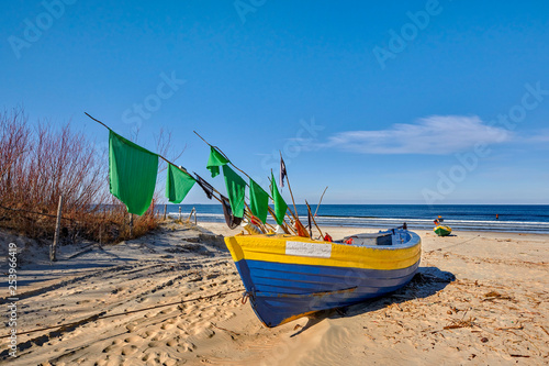 Fishing boats stand in the beach, Baltic Sea, Jantar resort, Poland