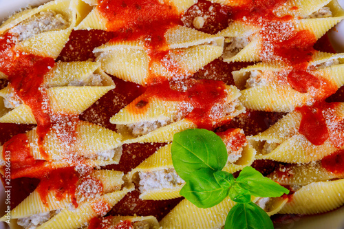 Cannelloni pasta shells in sauce the bolognese
