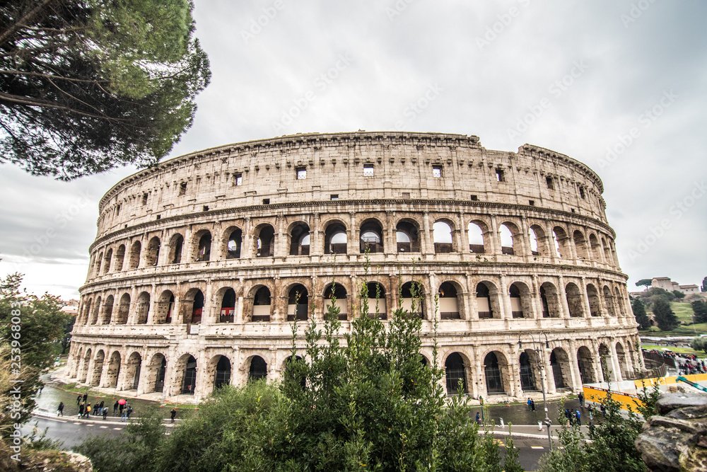 ROME, ITALY- November, 2018: Colloseum in Rome most remarkable landmark of Rome and Italy. Colosseum - elliptical amphitheatre in the centre of the city of Rome.