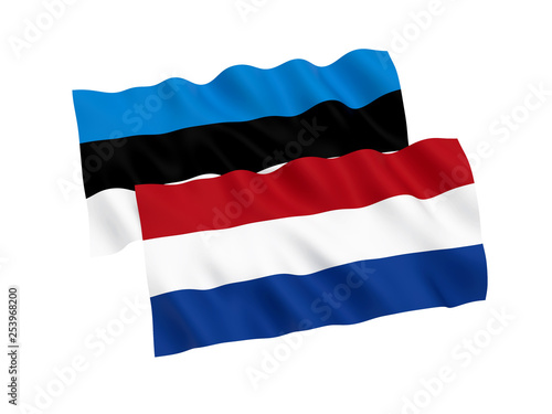 Flags of Estonia and Netherlands on a white background