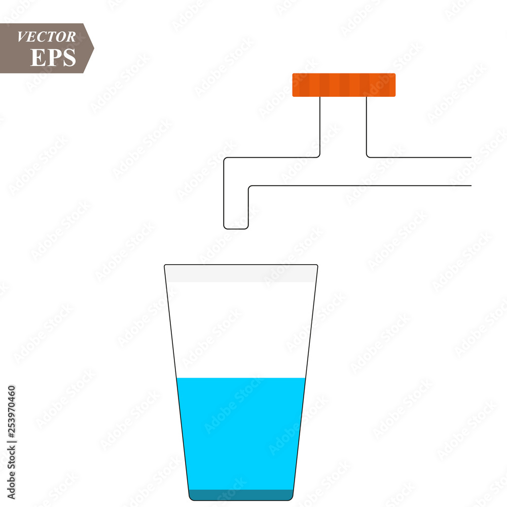 Water and glass. Flat design. Water from the tap. Water and glass. Flat design. Water from the tap.