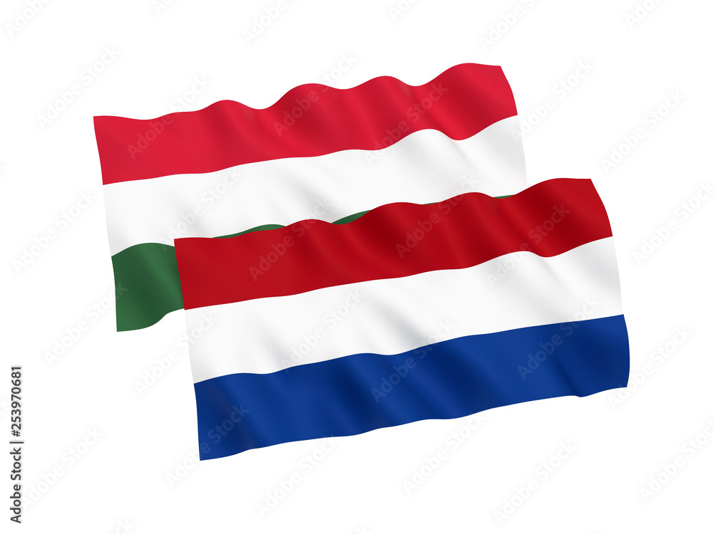 Flags of Hungary and Netherlands on a white background Flags of Hungary and Netherlands on a white background