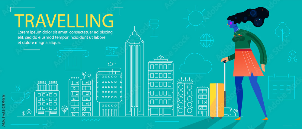 Fototapeta premium Traveling concept banner with characters. Tourism and Vacancies. Traveling Alone