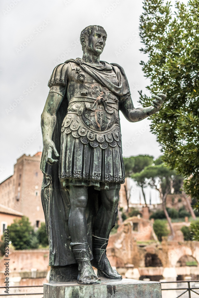 ROME, ITALY - November, 2018: Statue of Iulius Caesar in Rome ROME, ITALY - November, 2018: Statue of Iulius Caesar in Rome