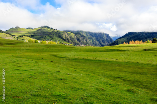 Beautiful green valley in summer day in Caucasus mountains. Georgia  Tusheti