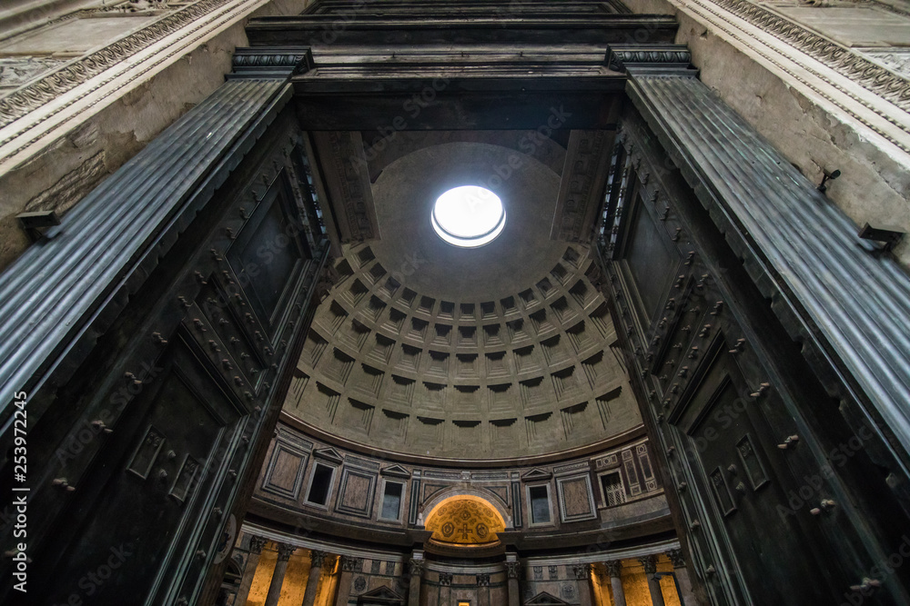Roma, Italy - November, 2018: The Pantheon, Pantheum, or Phanteon, is a building of ancient Rome in the Pigna district in the historic center, a temple dedicated to all gods and deitie