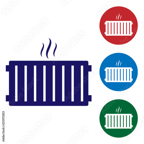 Blue Heating radiator icon isolated on white background. Set color icon in circle buttons. Vector Illustration