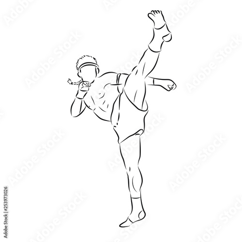 Hand sketch vector of Muay Thai or Thai Boxing. Martial arts of Thailand