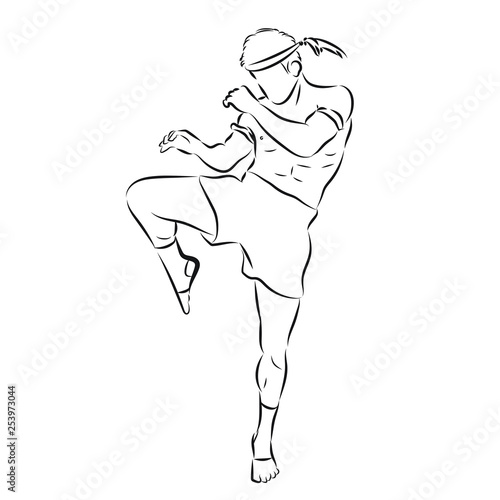 Hand sketch vector of Muay Thai or Thai Boxing. Martial arts of Thailand