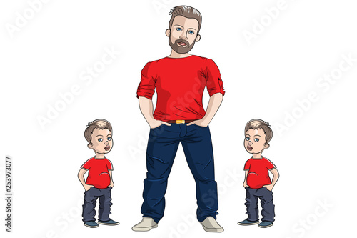 Dad with little boys, twins