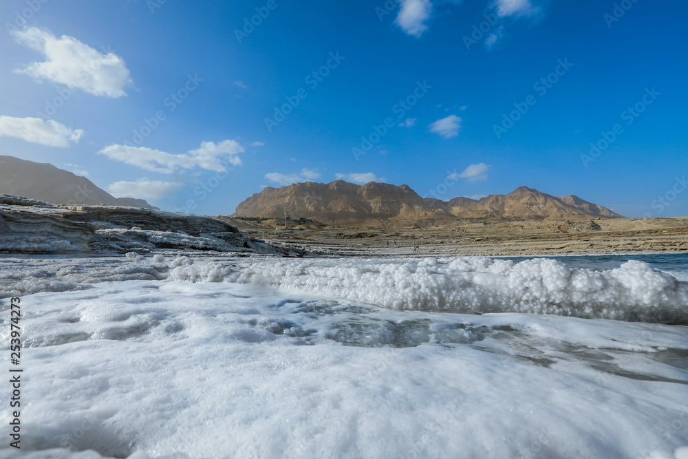 Salty Pieces on the Coastline of the Dead Sea, Israel