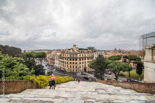 Rome, Italy - November, 2018: View of Il Campidoglio, one of the seven hills in Rome, from the Cordonata the Palazzo Senatorio, where actually the Rome town hall photo