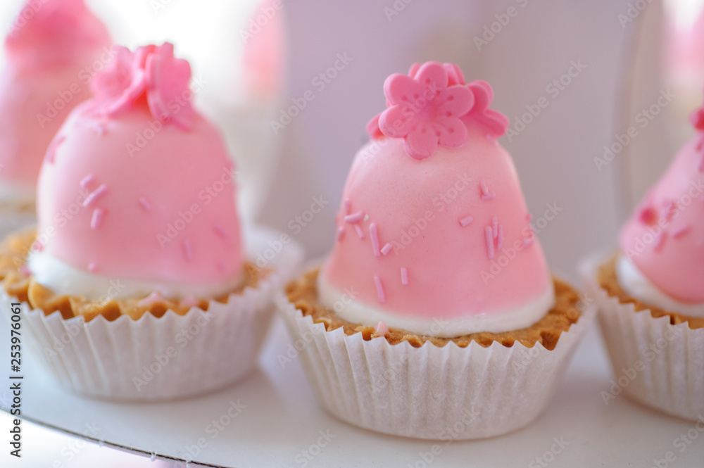 close up photo of cupcakes with white and pink cream and sugar flowers on top close up photo of cupcakes with white and pink cream and sugar flowers on top