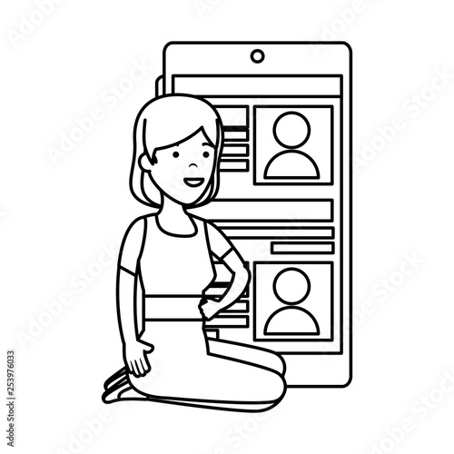 young woman in lotus position with smartphone